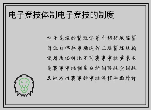 电子竞技体制电子竞技的制度